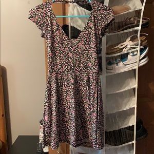 short sleeve, black, floral mini dress